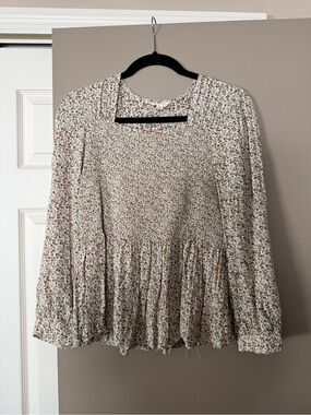 orange creek Cream Floral Smocked Peplum Blouse